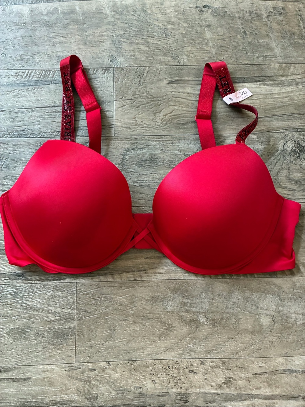 Victoria Secret Satin Rhinestone Logo Strap Push Up Bra